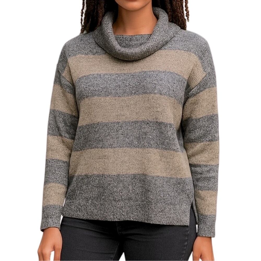 Tommy Hilfiger Metallic Stripe Cowl Neck Sweater Marbled Grey XS Fitted Knit Y2K